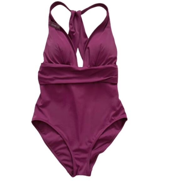 Adore Me One Piece Monroe Contour Purple Halter V-Neck Ruched Swimsuit Large NEW - Picture 1 of 9